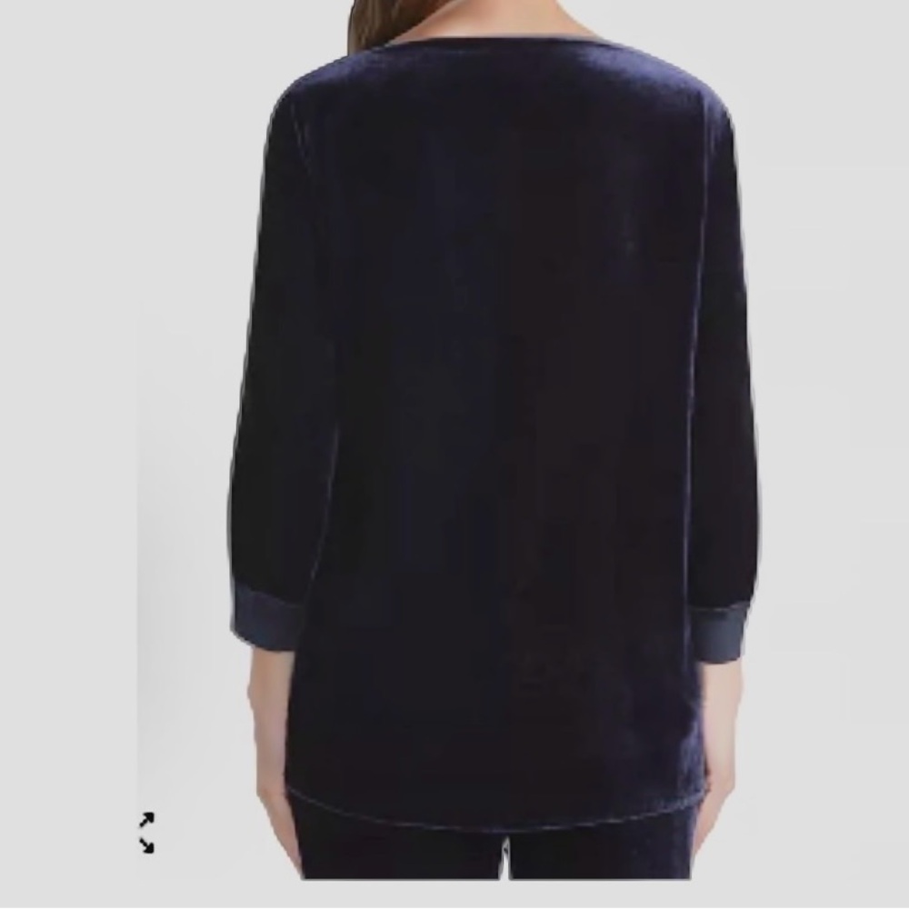 LAFAYETTE 148 Velvet Boatneck Deep Midnight Blue Blouse XXL - Picture 2 of 5
